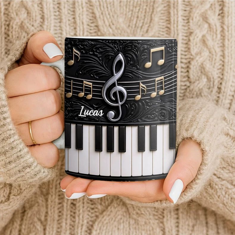 Mug Keramik Piano Personalisas - Musical Instrument And Names ulasan dan harga